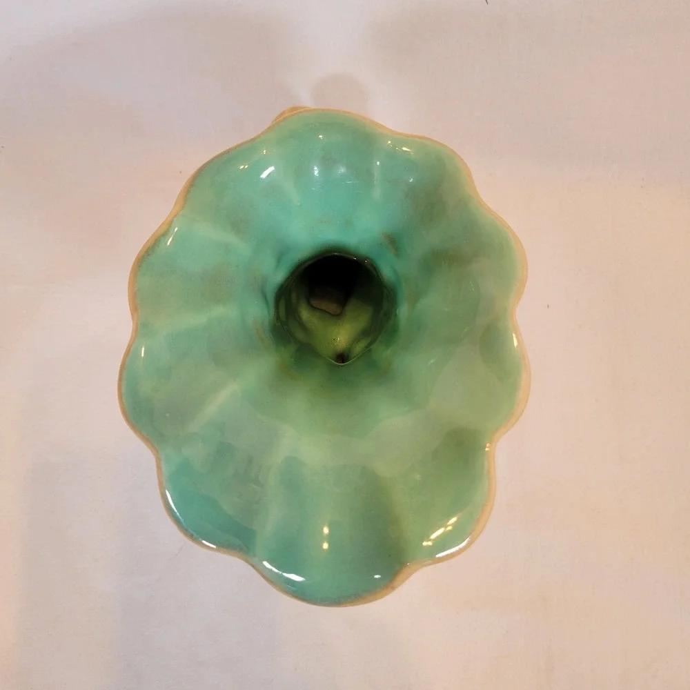 VTG Red Wing Pottery #1097 Cornucopia Ceramic Vase Tan Turquoise MCM‎ 1950s